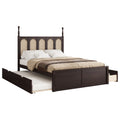 Queen Size Rattan Platform Bed With With 2 Big Drawers, T Size Trundle, Espresso Queen Espresso Plywood