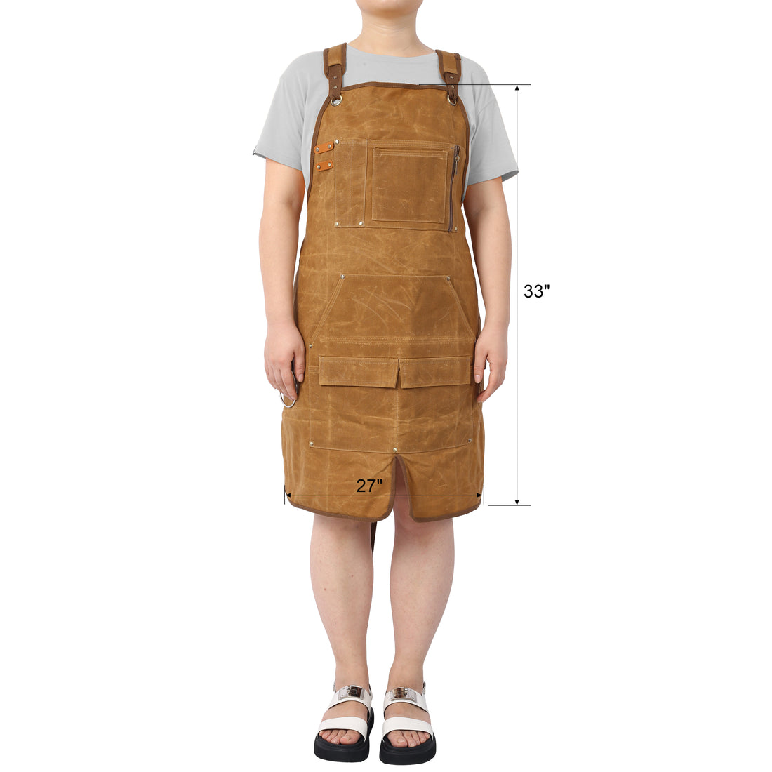 Long Heavy Duty Waxed Canvas Tool Apron, Carpenter Aprons, Woodworking Aprons, Carpenters Water Resistant 18 Oz ,Fully Adjustable To Comfortably Fit Men And Women Brown Canvas