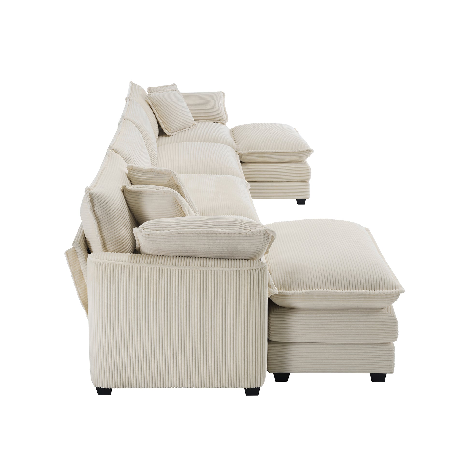 Cloud Like Comfy Soft Upholstered 4 Seater Modular Sofas With 2 Ottomans, 4 Seat U Shape Corduroy Fabric Sofa,Light Beige Corduroy Fabirc Beige Corduroy 4 Seat