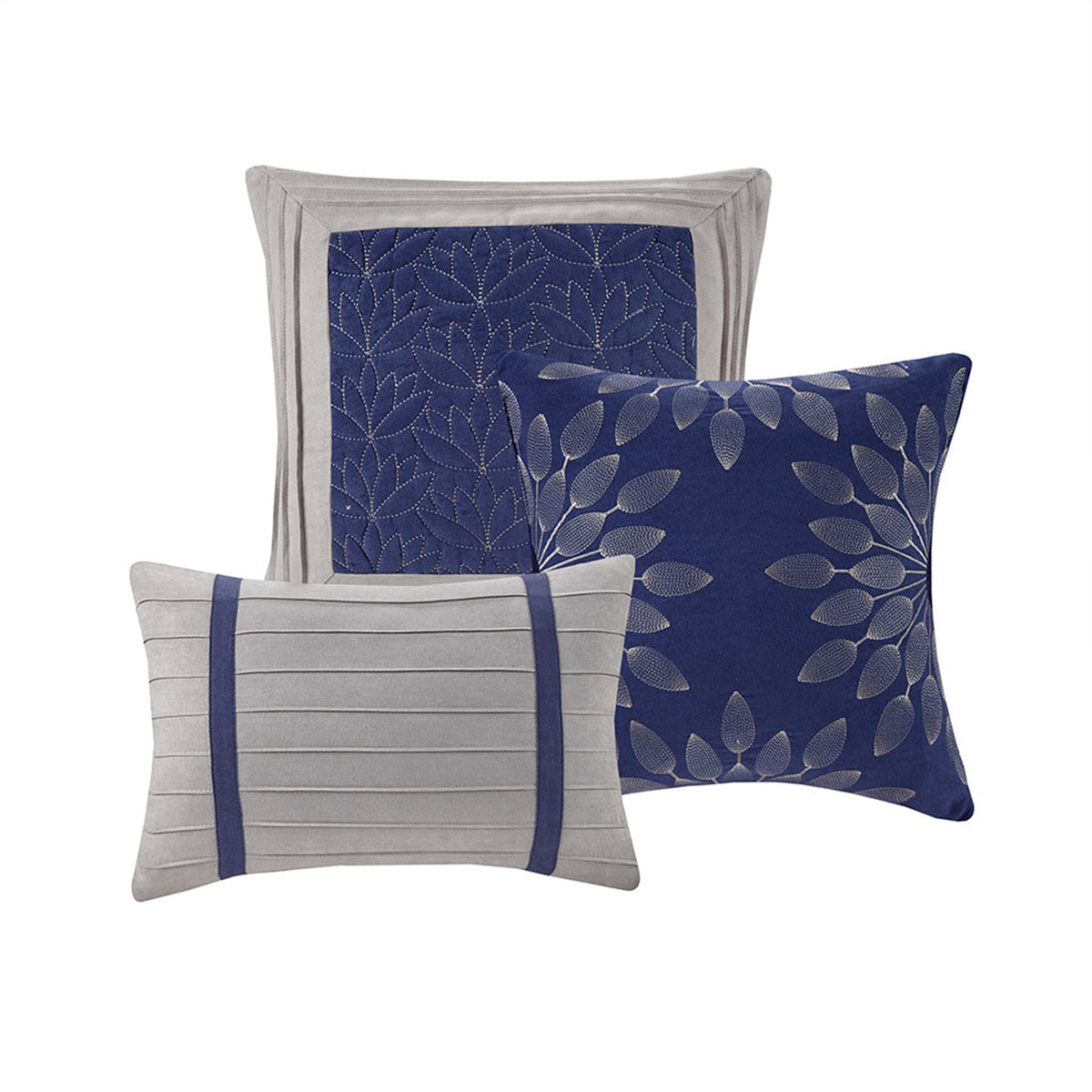 7 Pc Pieced Faux Suede Comforter Set Blue Cal King California King Blue Polyester