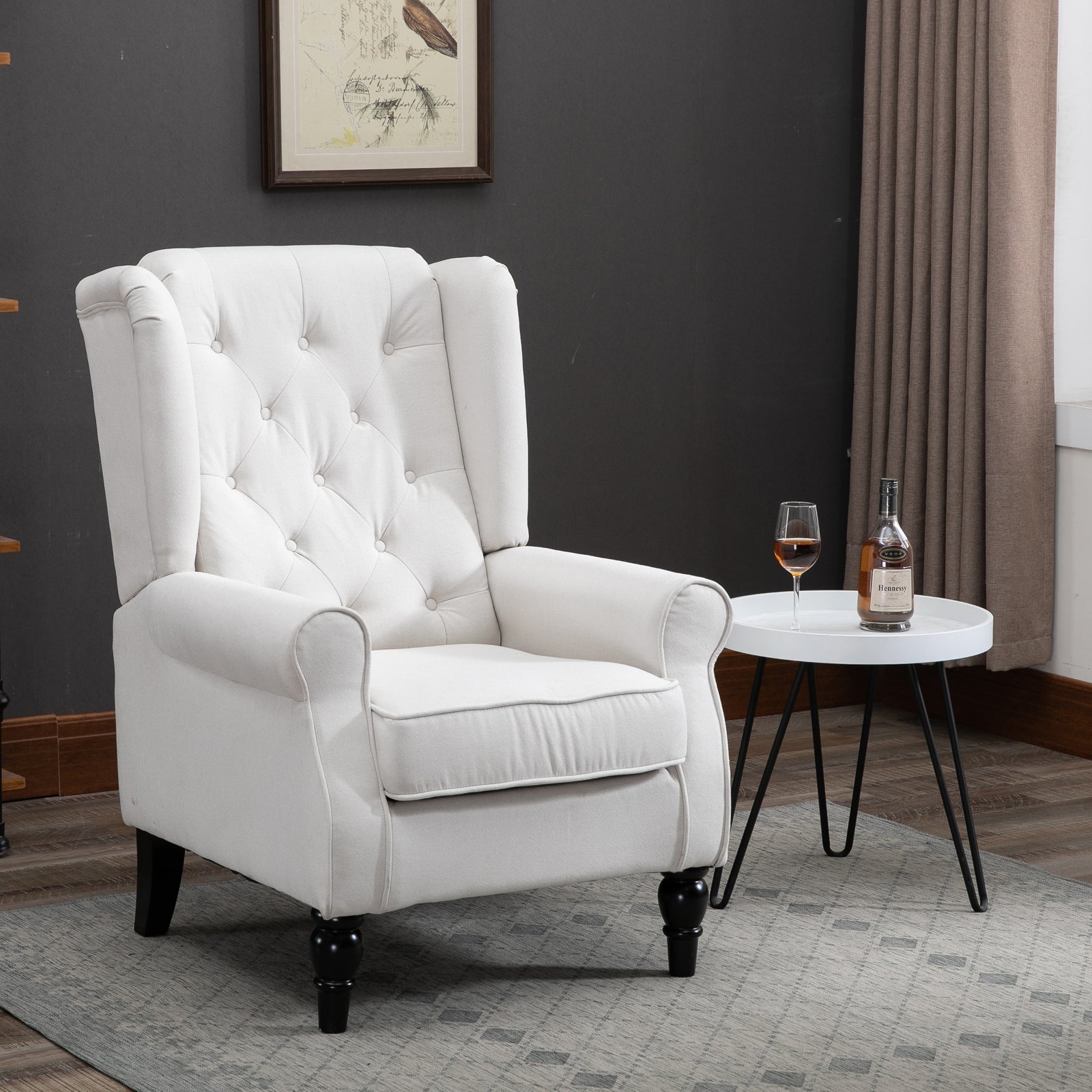 Homcom Button Tufted Accent Chair With High Wingback, Rounded Cushioned Armrests And Thick Padded Seat, Cream White Cream White Fabric