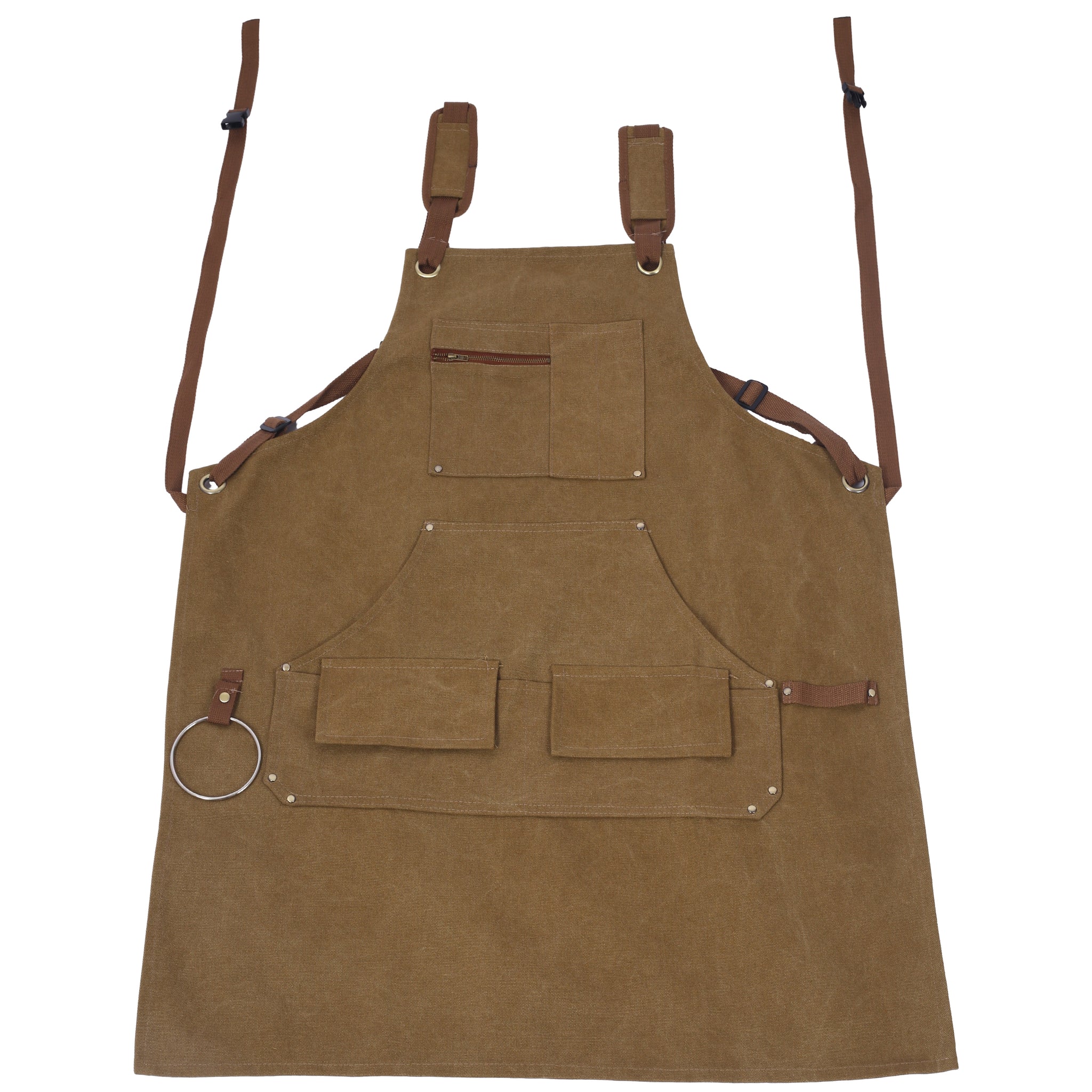 Long Heavy Duty Canvas Tool Apron, Carpenter Aprons, Woodworking Aprons, Carpenters 16 Oz ,Fully Adjustable To Comfortably Fit Men And Women ,Not Waxed Brown Canvas