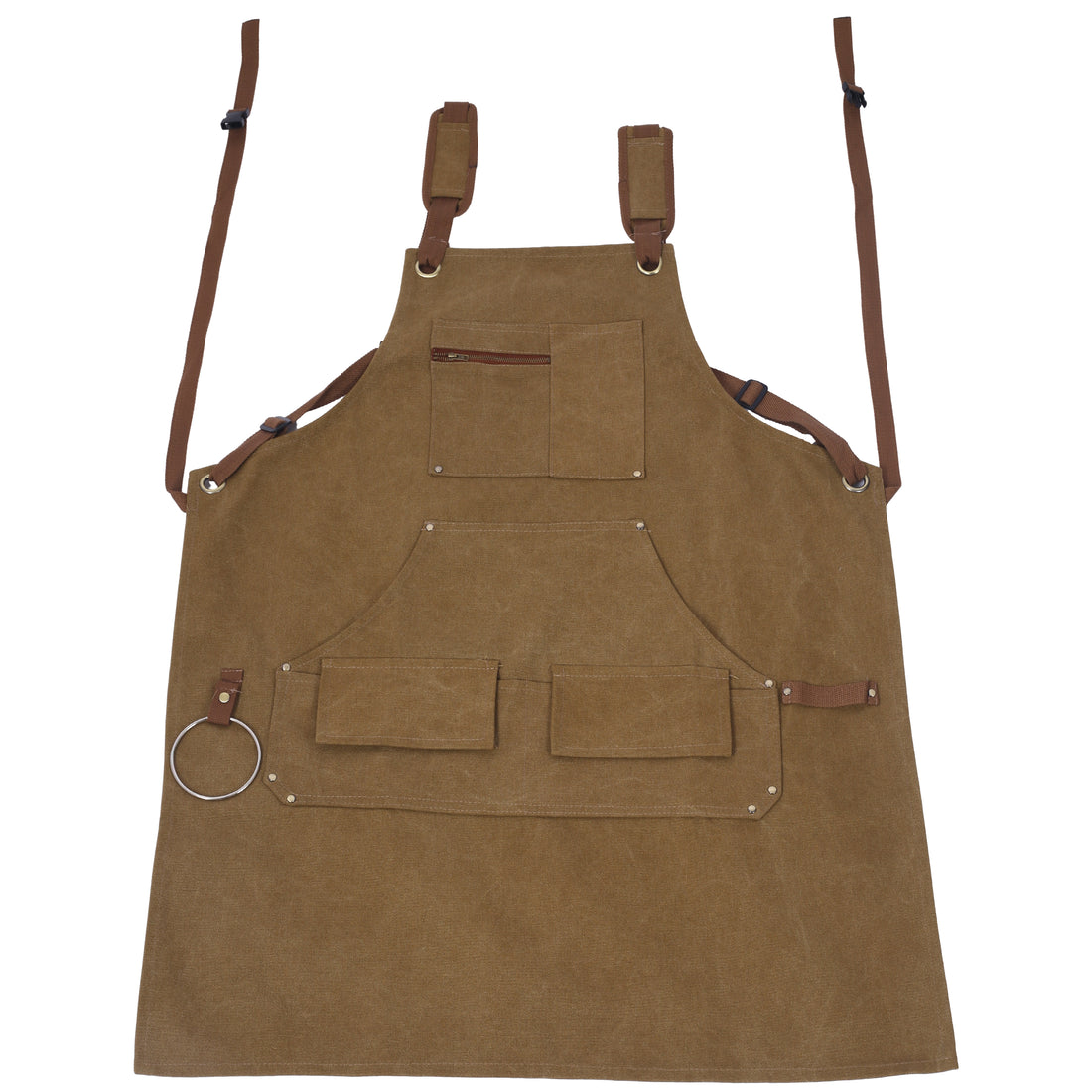 Long Heavy Duty Canvas Tool Apron, Carpenter Aprons, Woodworking Aprons, Carpenters 16 Oz ,Fully Adjustable To Comfortably Fit Men And Women ,Not Waxed Brown Canvas
