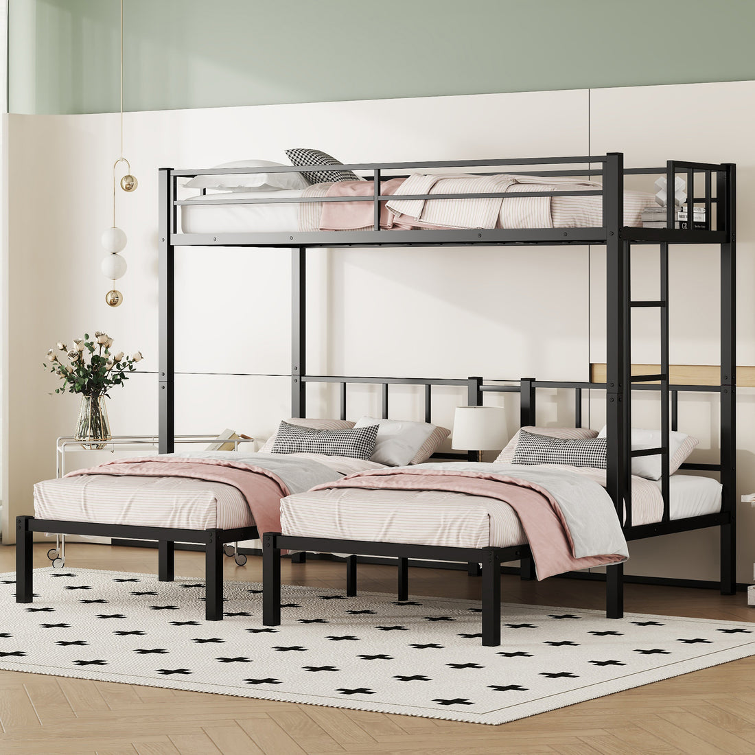 Twin Over Twin & Twin Bunk Beds For 3, Twin Xl Over Twin & Twin Bunk Bed Metal Triple Bunk Bed, Black Twin Xl Black Metal