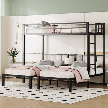 Twin Over Twin & Twin Bunk Beds For 3, Twin Xl Over Twin & Twin Bunk Bed Metal Triple Bunk Bed, Black Twin Xl Black Metal