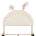 Twin Size Upholstered Rabbit Shape Bed With 2 Storage Stools, Velvet Platform Bed With Cartoon Ears Shaped Headboard, White Twin White Wood