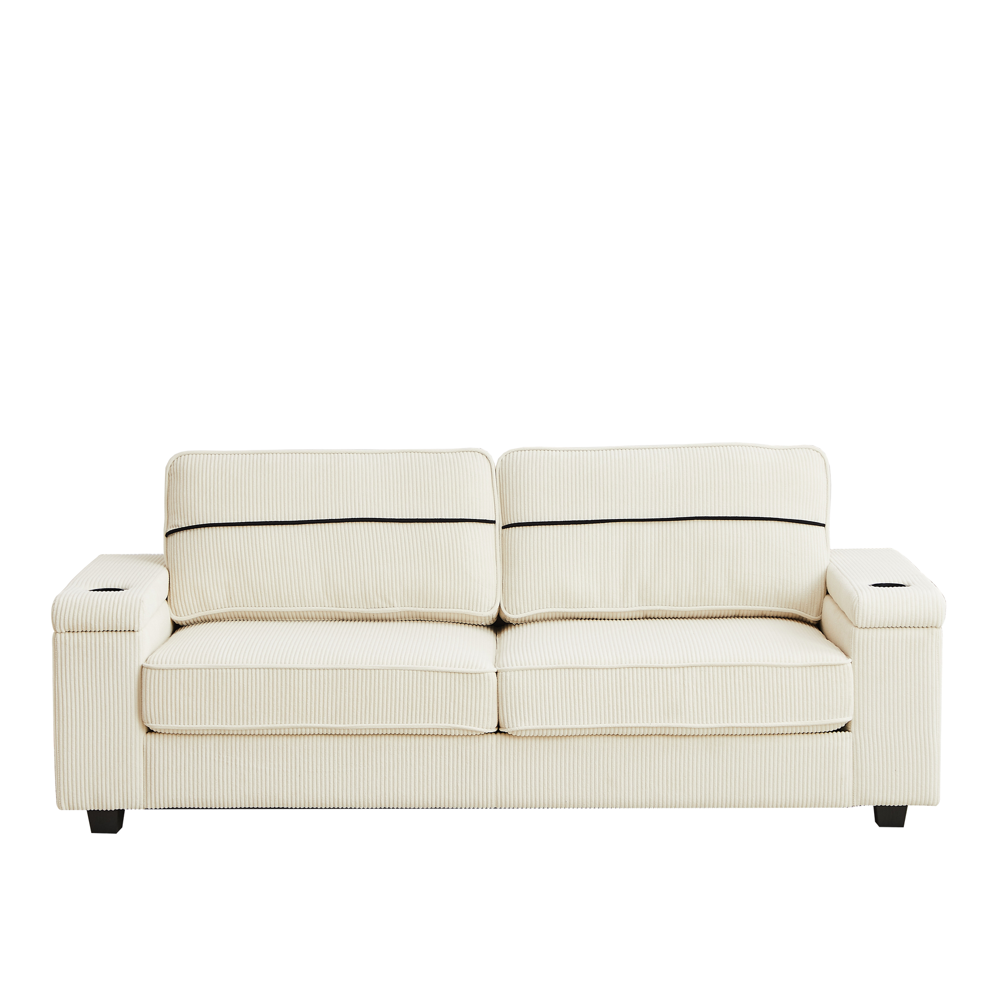 86.5 Inch Sofa Couch Deep Seat Sofa With Two Storage Spaces, T Pyce Charging Portsusb Charging Ports & 2 Cup ,Corduroy 3 Seater Couch, Modern Sofas For Living Room Beige Foam Corduroy 3 Seat