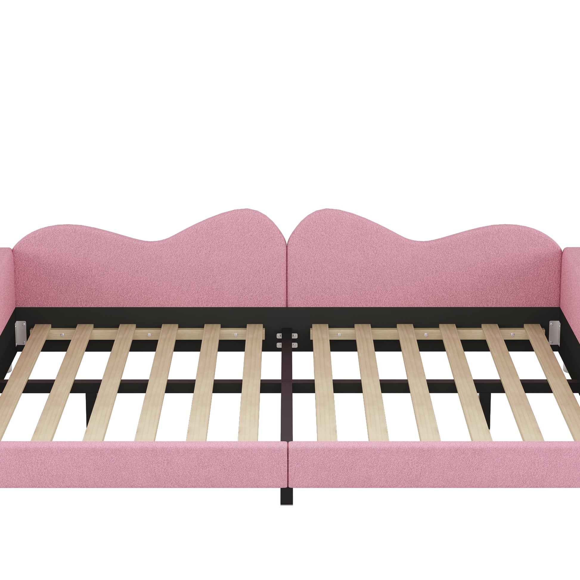 Full Size Upholstered Daybed, Sherpa Fabric Sofabed With Cloud Shaped Backrest, No Box Spring Needed, Pink Full Pink Wood Fabric