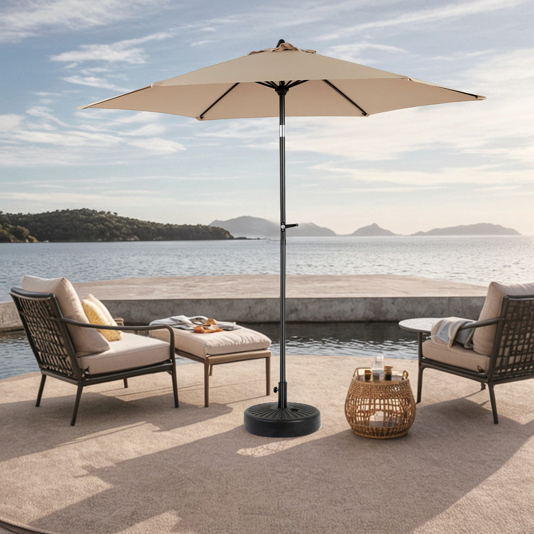 9Ft Outdoor Patio Umbrella Outdoor Table Umbrella With Push Button Tilt And Crank, Market Umbrella 6 Sturdy Ribsdeck, Backyard, Pool Base Not Included Khaki Khaki Garden & Outdoor Steel
