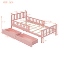 Twin Size Wood Platform Bed With Guardrails On Both Sides And Two Storage Drawers ,Pink Twin Pink Wood