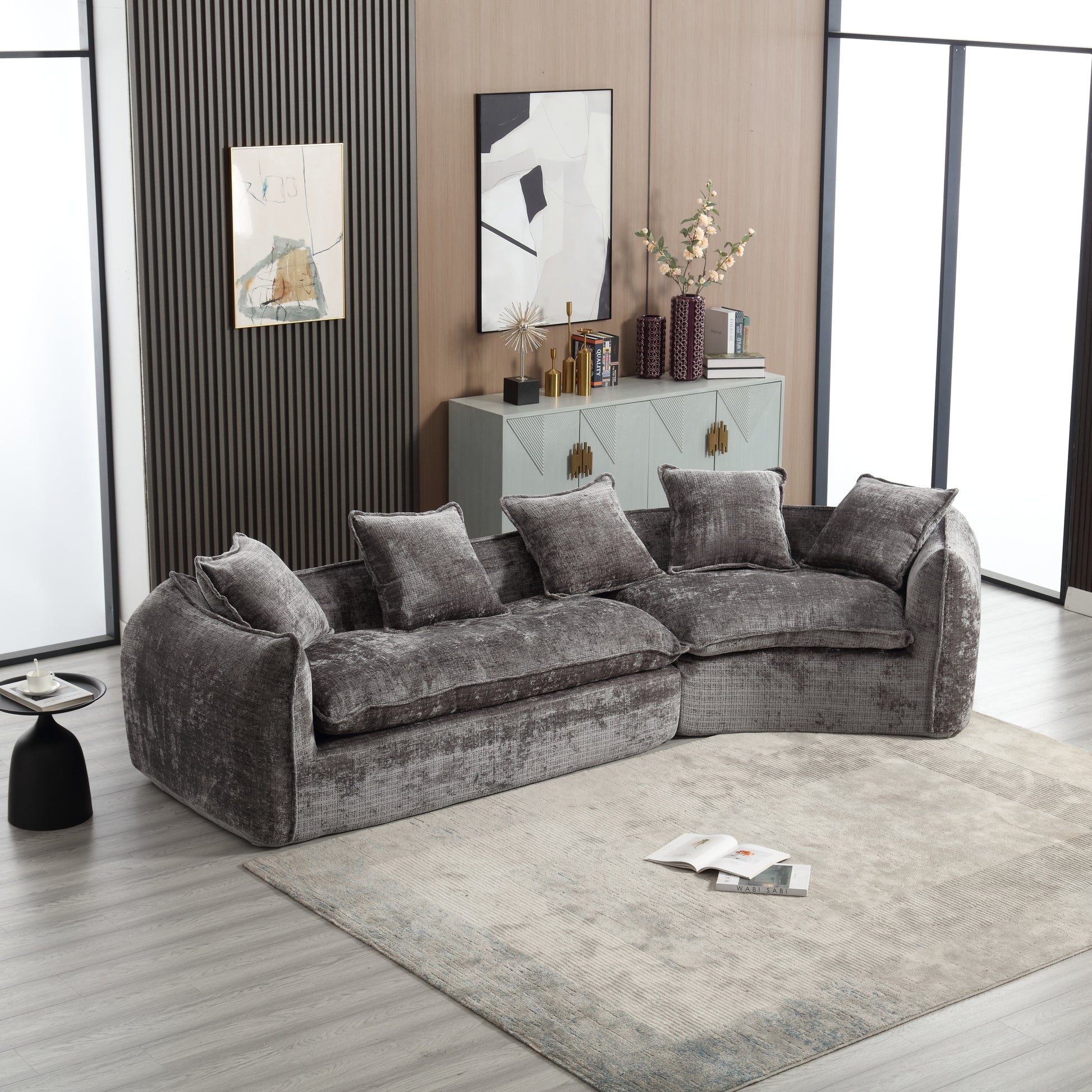 Modular Sectional Sofa, U Shaped Couch With Sofa For Five & Pillows, Modern Minimalist Chenille Fabric Large Comfy Cloud Sofas, Living Room Furniture Sets Gray Chenille 5 Seat
