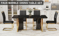 Table And Chair Set. Modern Dining Table With Mdf Top And Beautiful Mdf Legs. Equipped With Comfortable Pu Chairs And Metal Legs. Suitable For A Wide Range Of Decorative Styles. Black Seats 4 Mdf