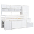 Twin Size Wooden Loft Bed Big Storage With Under Bed Desk, With Drawers, With Shelves, White Twin White Plywood