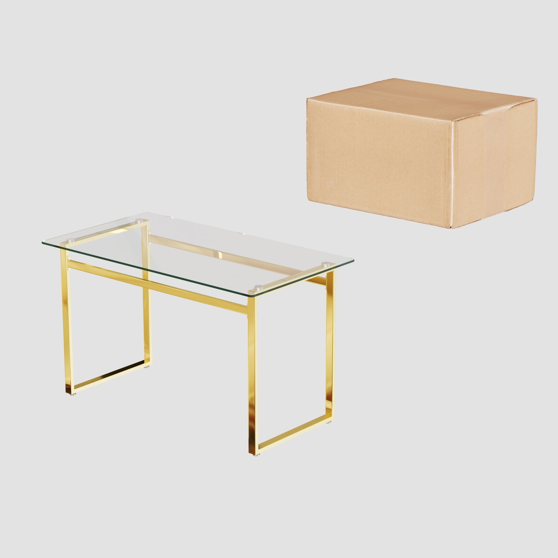 Modern Minimalist Rectangular Glass Dining Table For 4 6 With 0.31" Tempered Glass Tabletop And Golden Chrome Metal Legs, Writing Table Desk, For Kitchen Dining Living Room, 51" W X 27"D X 30" H Transparent Glass Glass