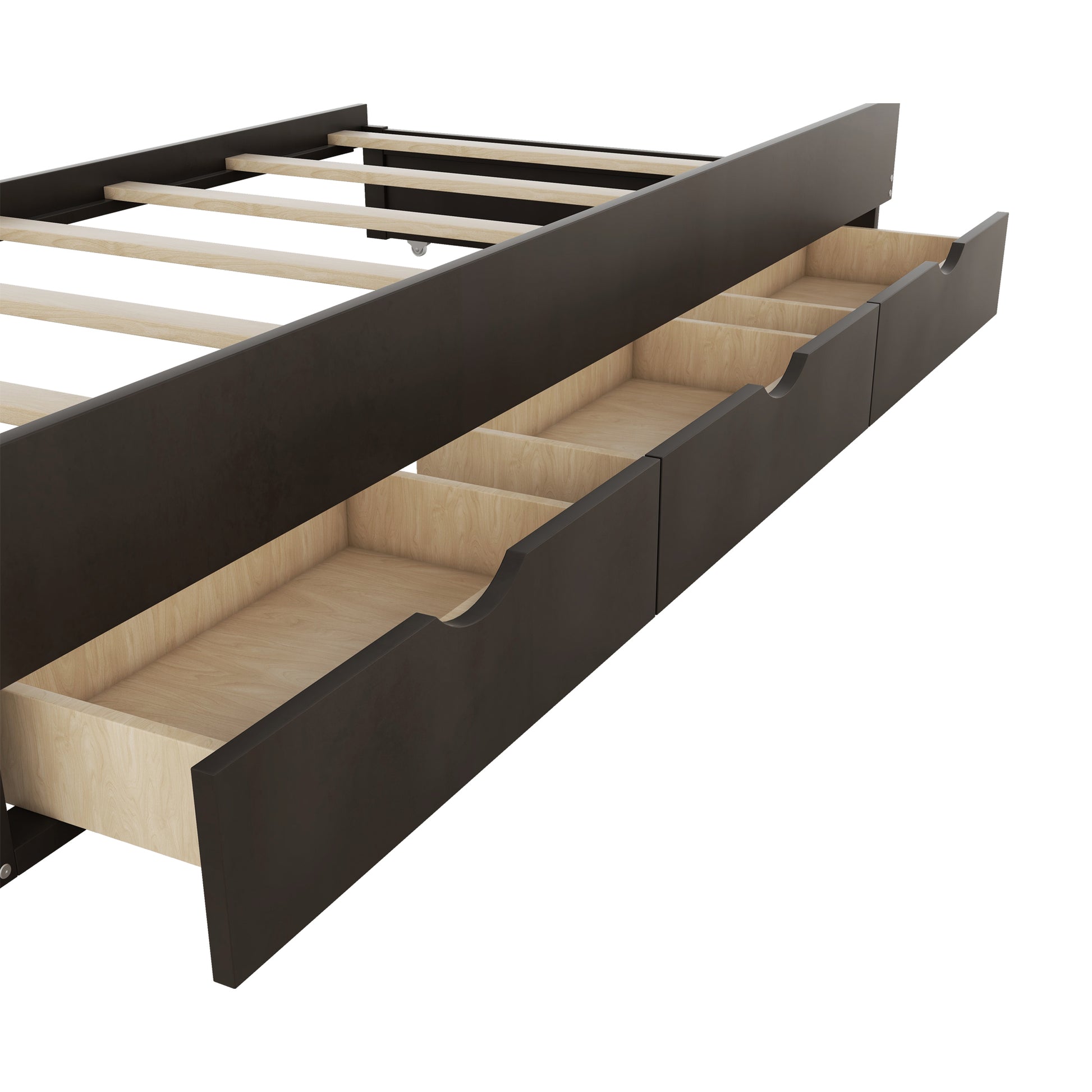 Full Size Wooden Led Platform Bed With Trundle, With Storage Headboard, With Drawers, Brown Full Brown Plywood
