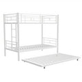 Heavy Duty Sturdy Meta Twin Over Twin With Trundle Bunk Bed L Noise Reduced Safety Guardrail No Box Spring Needed,White Box Spring Not Required Twin White Metal