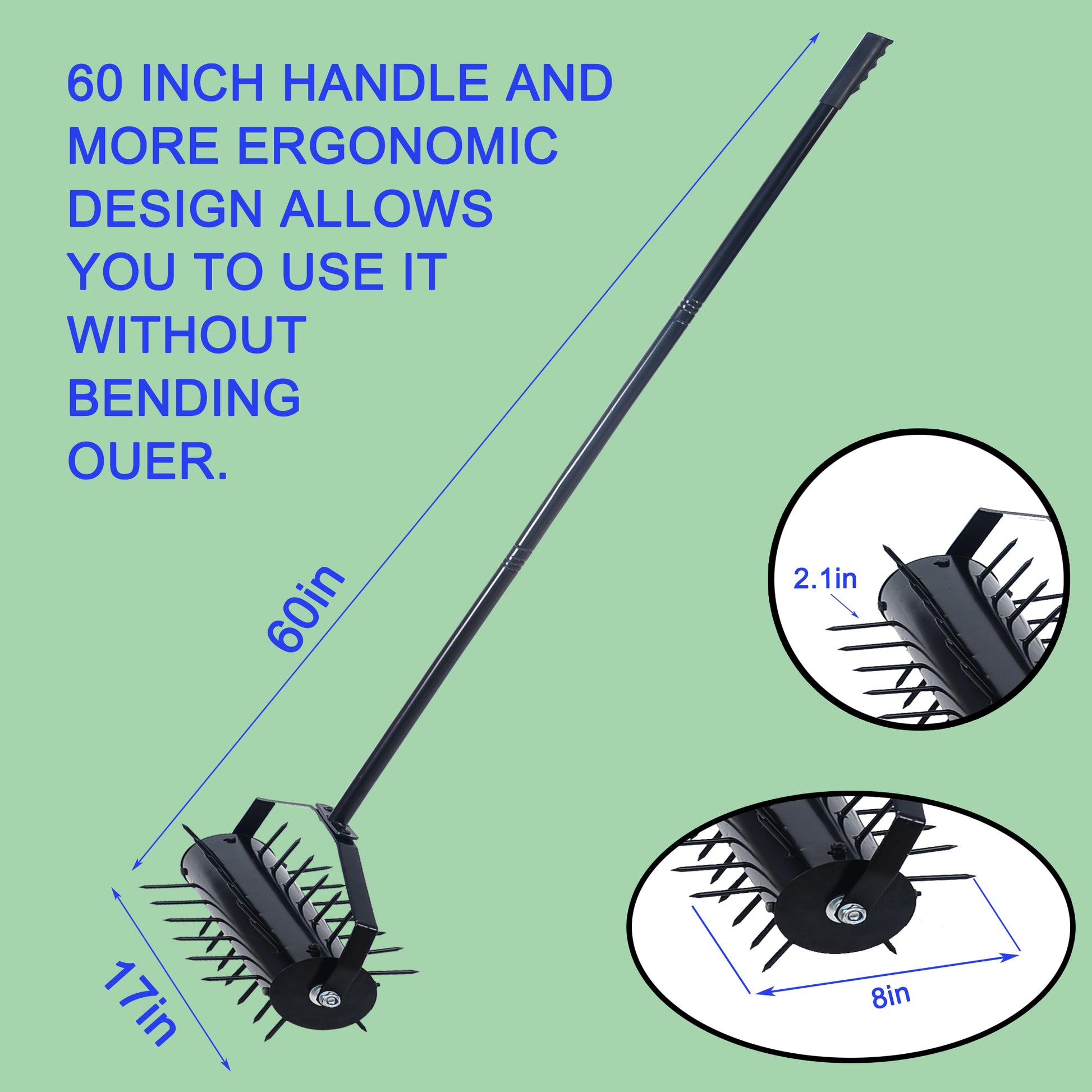 Rolling Manual Lawn Aerator, Home Aerator Lawn Tool Pusher, 58 Inch Handle Push Lawn Aerator For Lawns, Yards And Gardens Black Iron