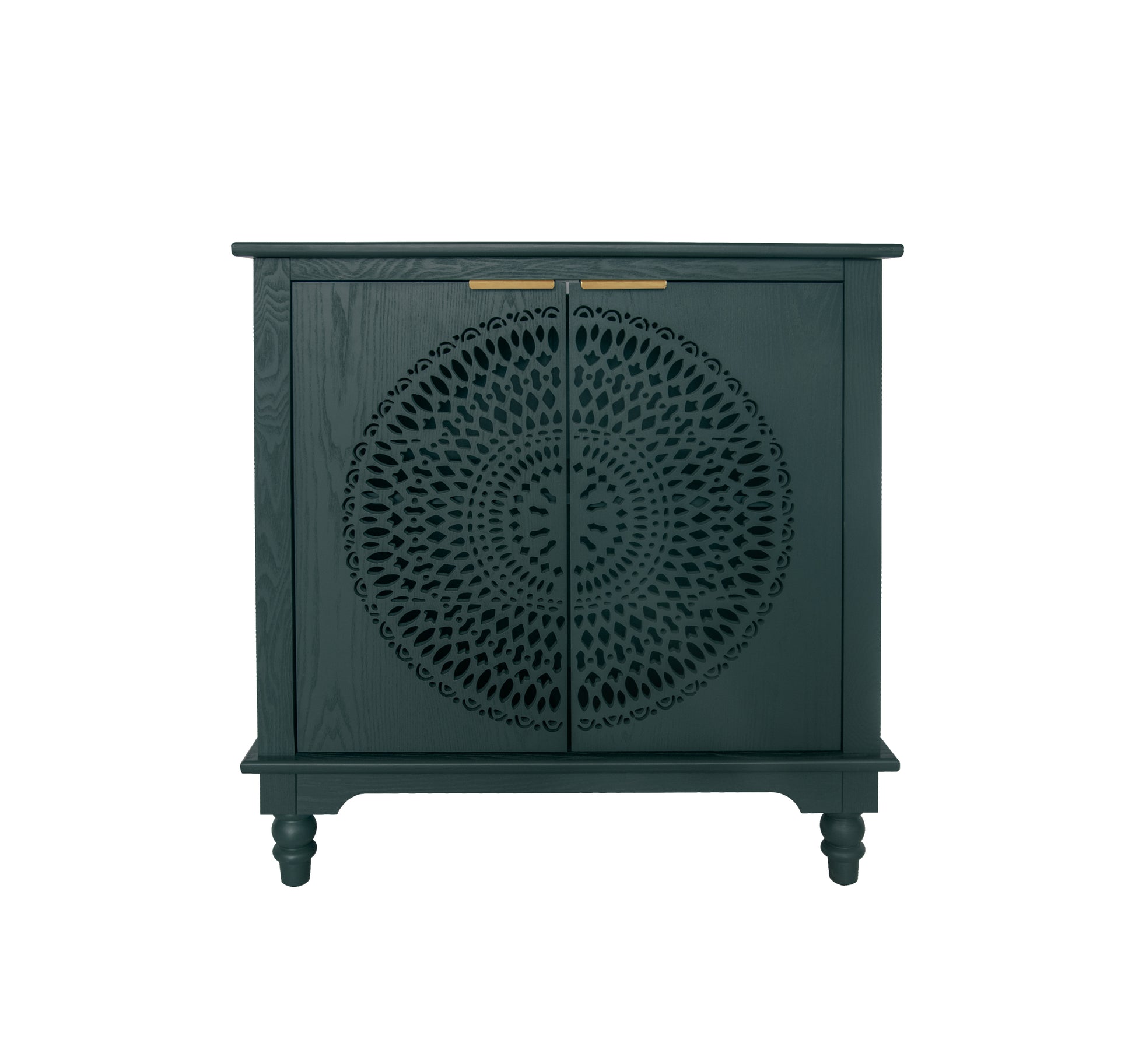 Hollow Carved 2 Door Accent Cabinet Sideboard Buffet Storage Cabinet With Adjustable Shelf For Entryway Living Room Bedroom Blackish Green American Design Mdf