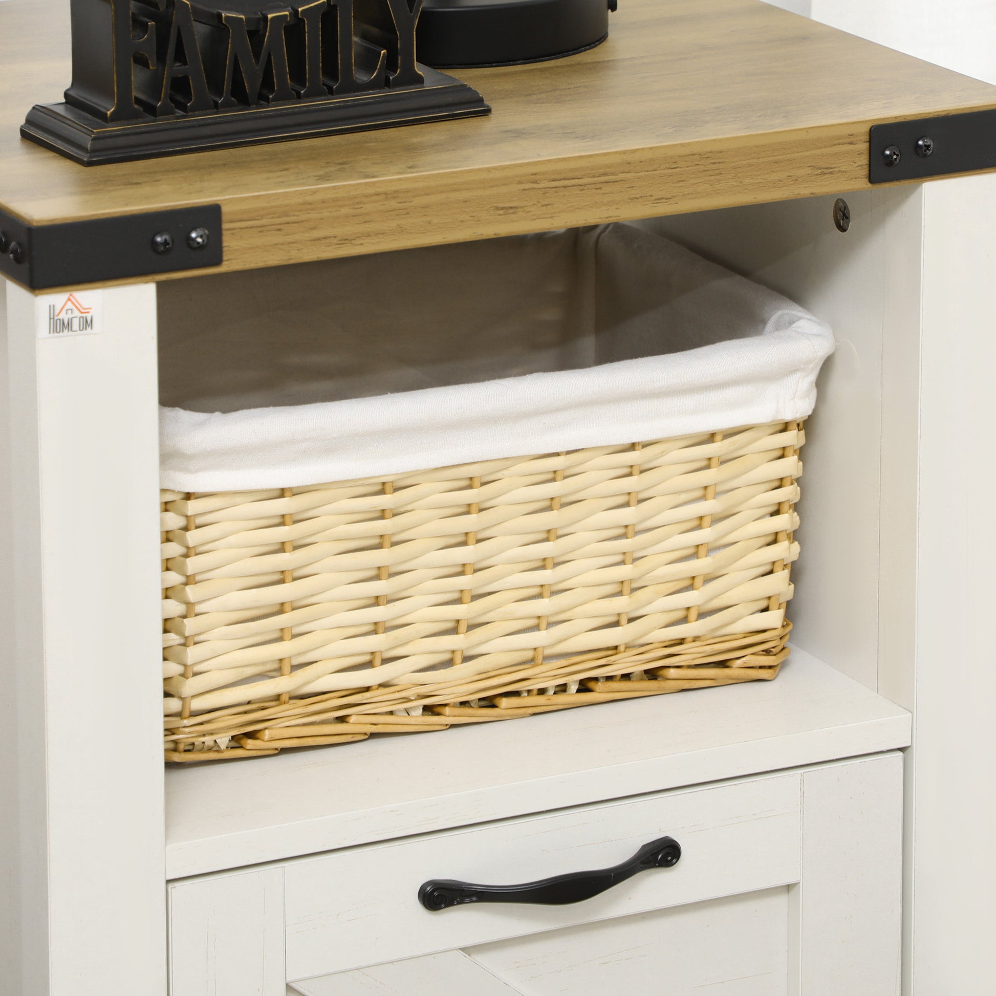 Homcom Farmhouse Side Table With Storage For Living Room White White Particle Board