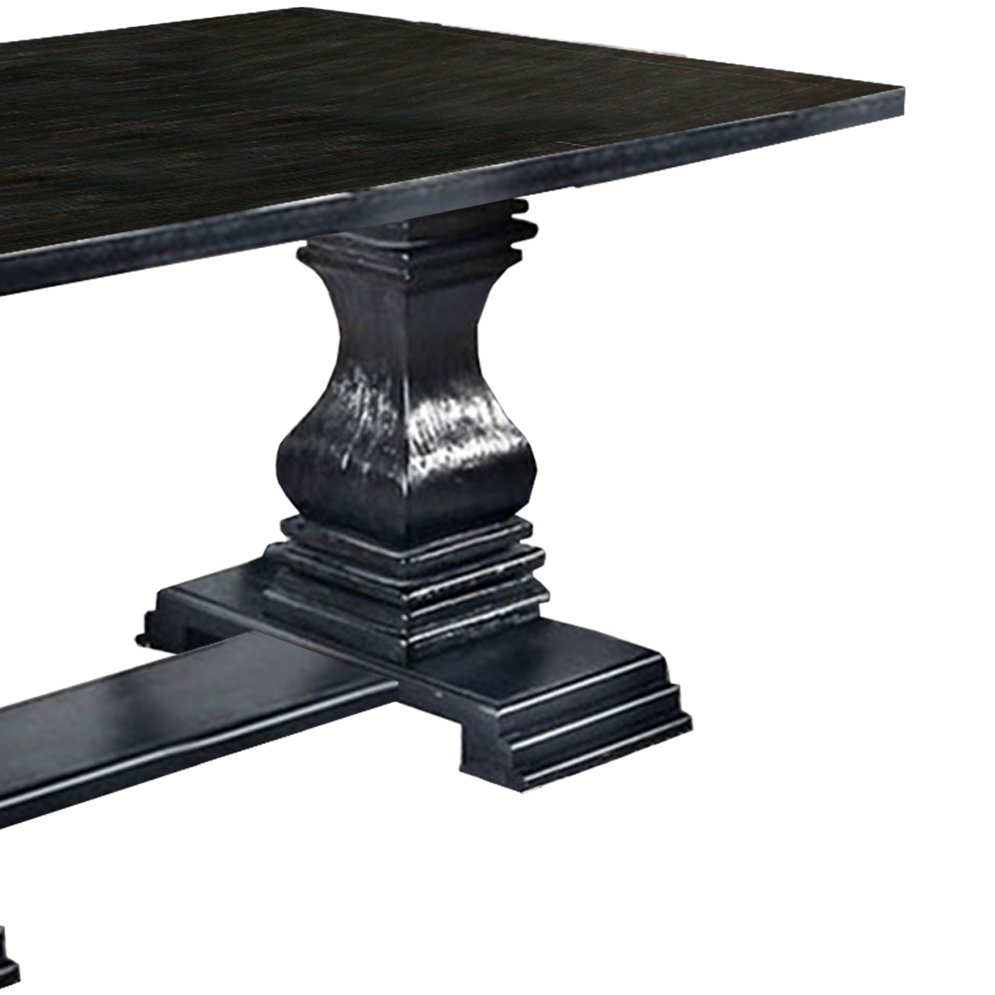 Transitional Style Dining Table With Trestle Base, Antique Black Black Solid Wood