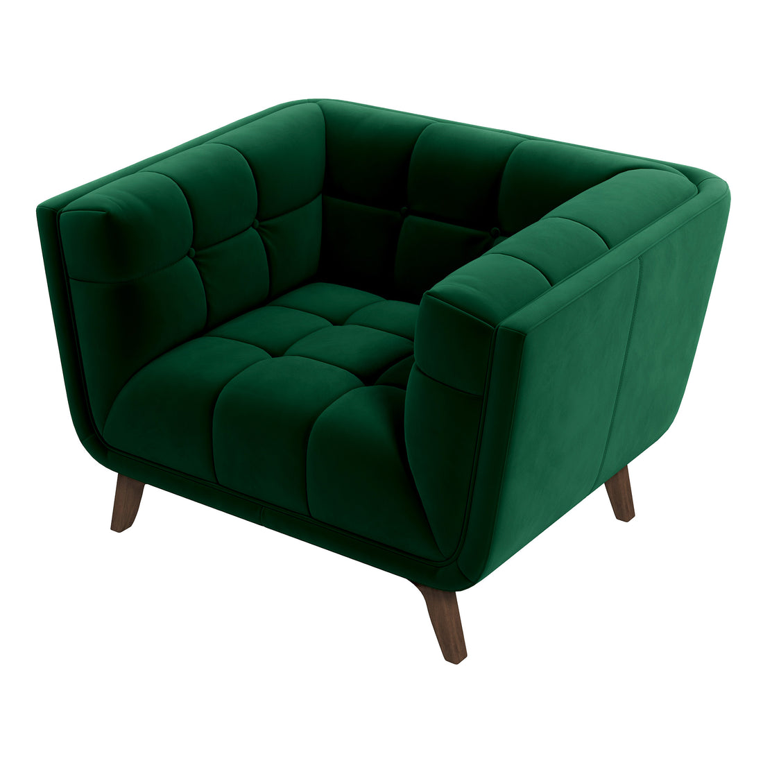 Addison Lounge Chair Dark Green Velvet Brown,Dark Green Brown Velvet Wood Tufted Back Mid Century Modern Foam Solid Wood,Velvet