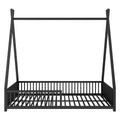 Metal Full Size House Platform Bed With Triangle Structure And Guardrail, Black Box Spring Not Required Full Black Metal Metal