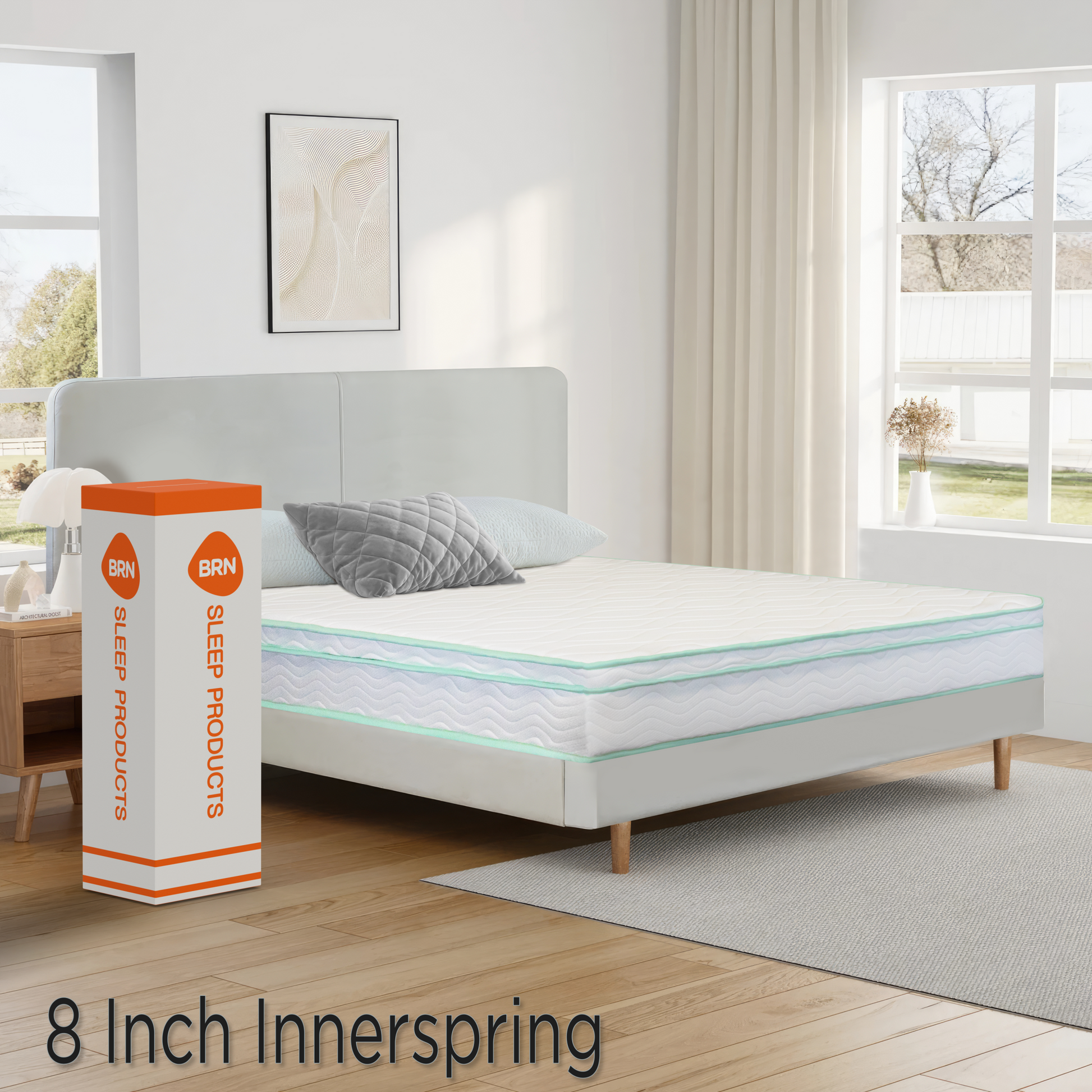 Full Size 8" Medium Cool Gel Memory Foam Innerspring Hybrid Mattress White Green Foam Spring Full