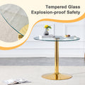 A 35 Inch Diameter Glass Top And A Modern, Minimalist Round Dining Table With Gold Metal Legs. Ideal For Dining Rooms, Living Rooms And Meeting Rooms. Model: Dt 1166 Gold Glass Metal