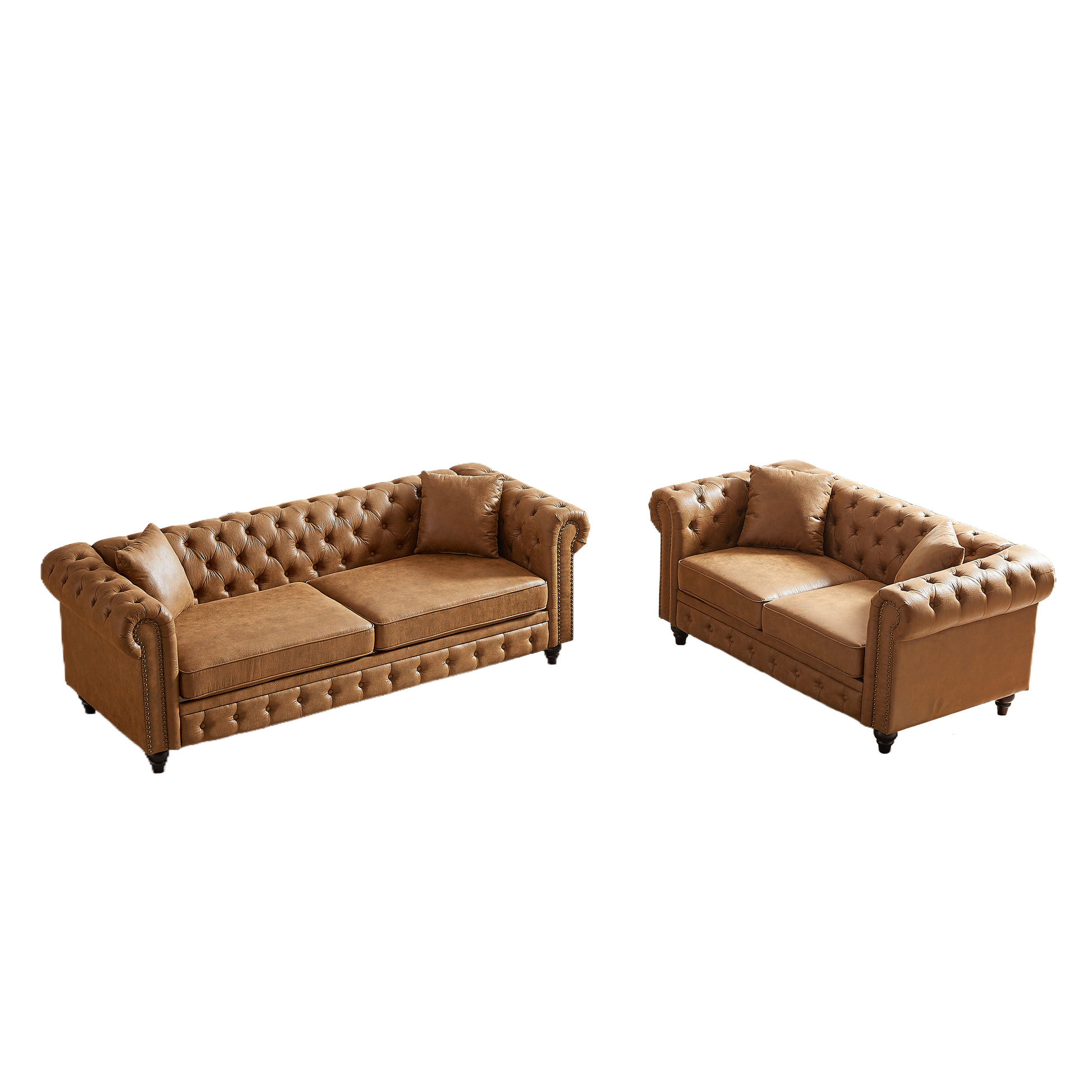 Fx 3 Seats 2 Seats Combo Sofa Modern Living Room Sofa With Solid Wood Frame And Wooden Feet, 4 Cushions, Apartment Sofa Furniture For Living Room, Living Room, Office Brown Wood Pine Foam Fabric 5 Seat