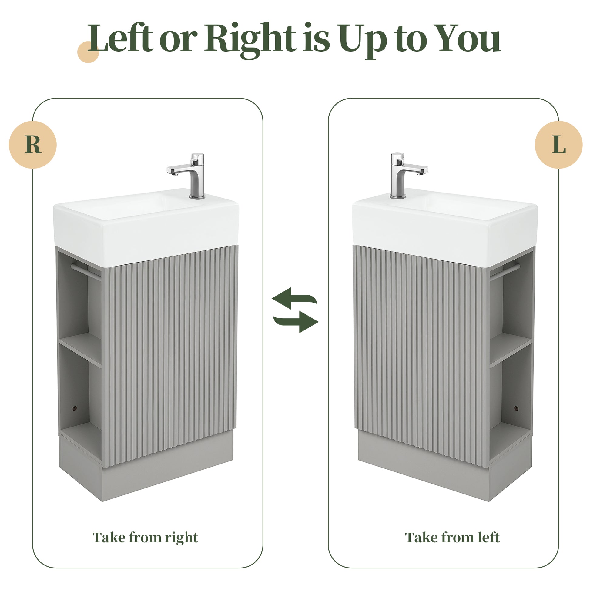18.6" Bathroom Vanity With Sink, Bathroom Vanity Cabinet With Two Tier Shelf, Left Or Right Orientation, Grey Grey Mdf