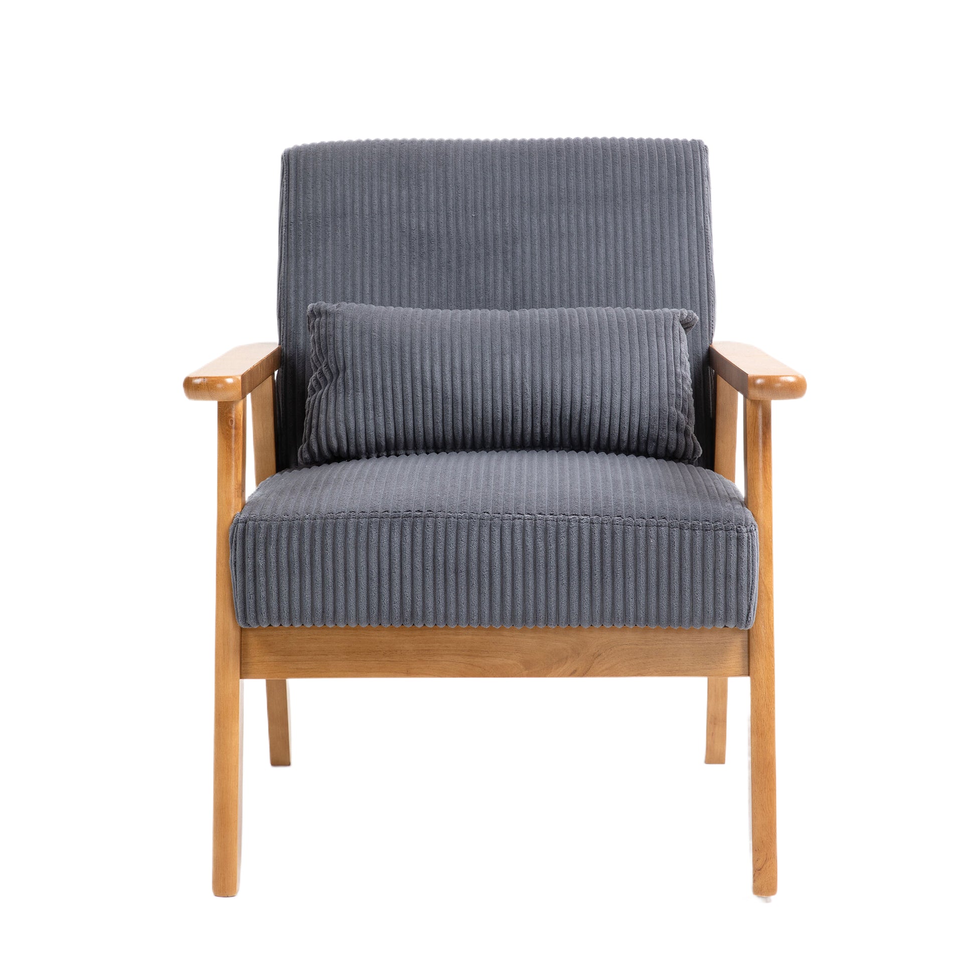 Leisure Chair With Solid Wood Armrest And Feet, Leisure Chair, Wood Frame, Velvet, L, Solid Rubber Wood Legs, Mid Century Modern Accent Chair, For Living Room Bedroom Studio Chair,Two Packs Dark Gray Corduroy