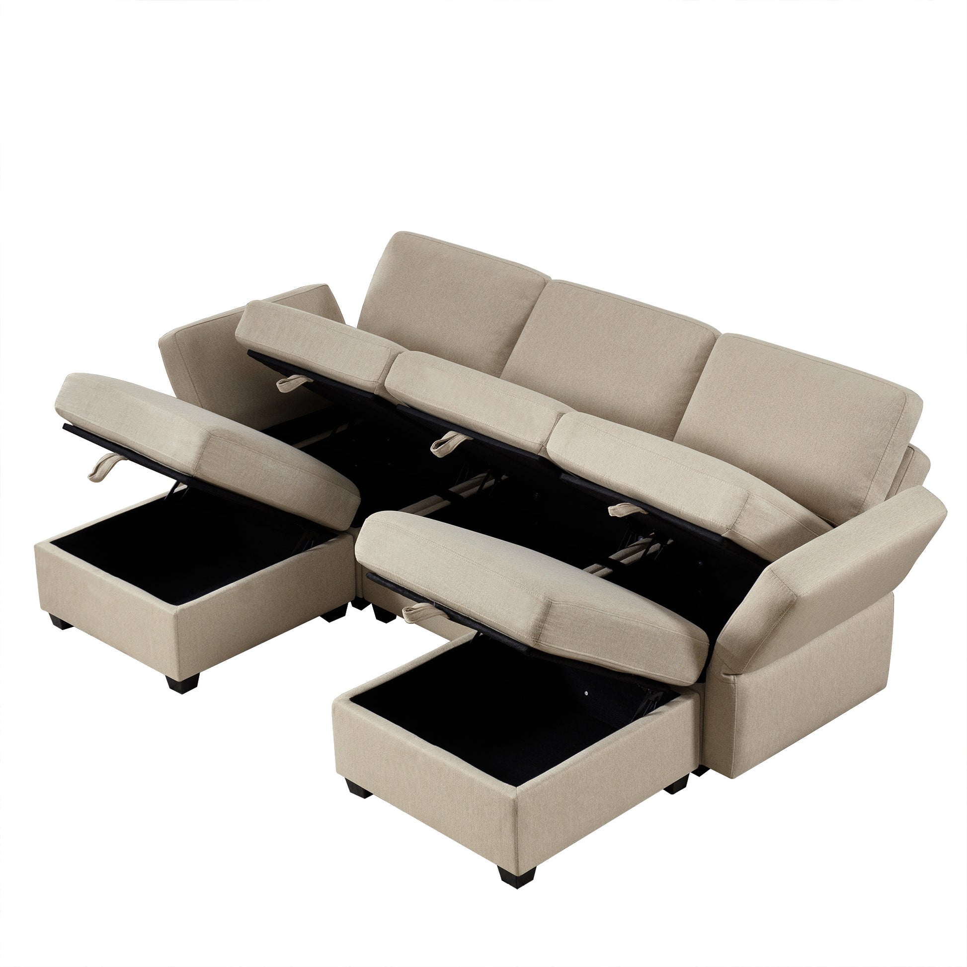 Reversible Sectional Sofa Modern Modular Sectional Couch With Chaise U Shaped Corner Sectional 5 Seater Modular Sofa With Storage Seats, Adjustable Arms And Backs Beige Beige Polyester 3 Seat