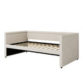 Modern Style Twin Size Upholstered Daybed With Trundle For Guest Room, Small Bedroom, Study Room, Beige Box Spring Not Required Twin Beige Wood Bedroom Traditional Daybeds Linen Upholstered