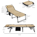 Outsunny Folding Chaise Lounge With 5 Level Reclining Back, Outdoor Tanning Chair With Reading Face Hole, Outdoor Lounge Chair With Side Pocket & Headrest For Beach, Yard, Patio, Beige Beige Steel