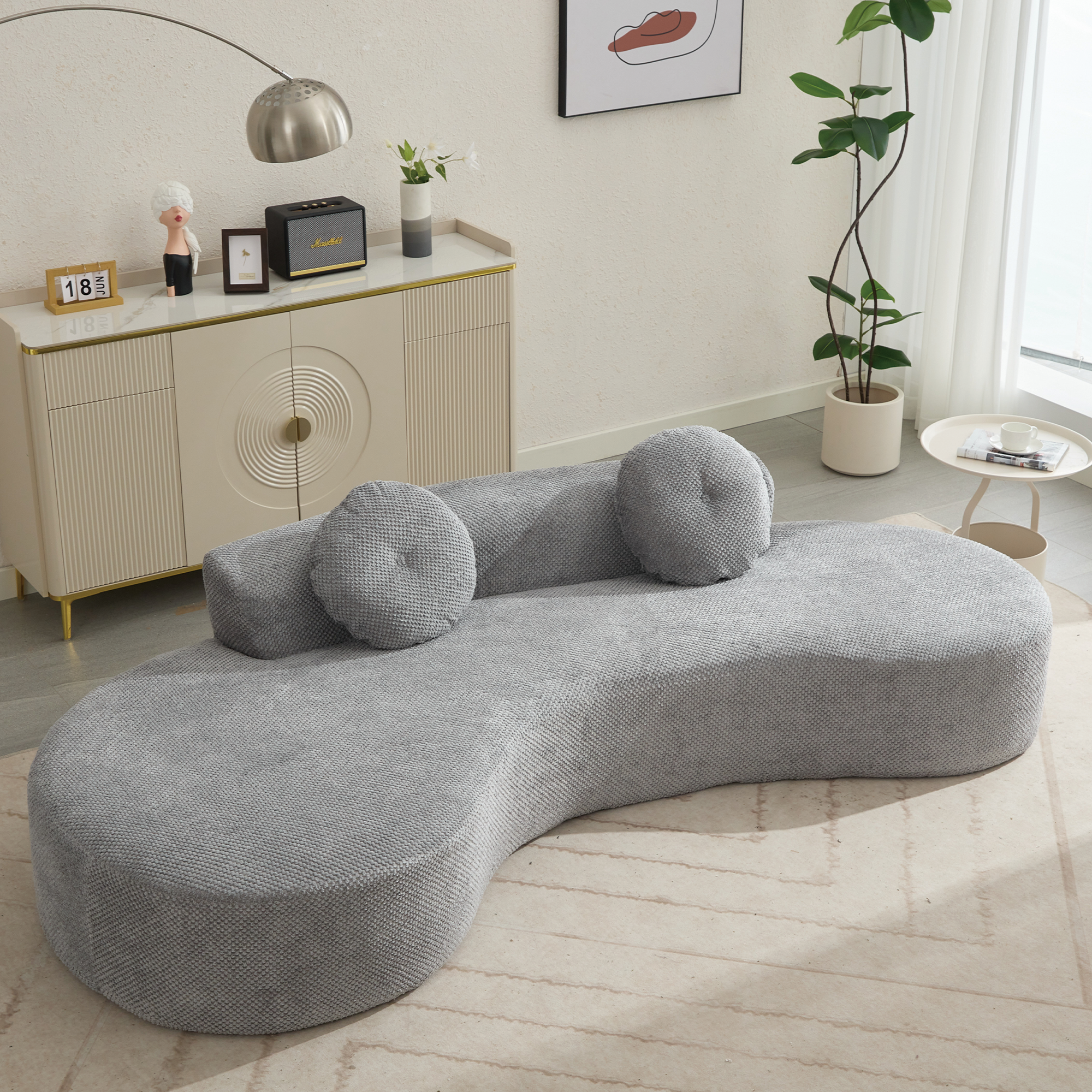 Arrived 105.5''Curved Sofa, Modern Minimalist Sofa, Cloud Couch Sofa 3 4 Seater Couch With 2 Pillows,Bedroom, No Assembly Required, Point Shaped Corduroy, Anti Wrinkle Gray Gray Polyester Primary Living Space Tight Back Soft Modern Foam Upholstered 3