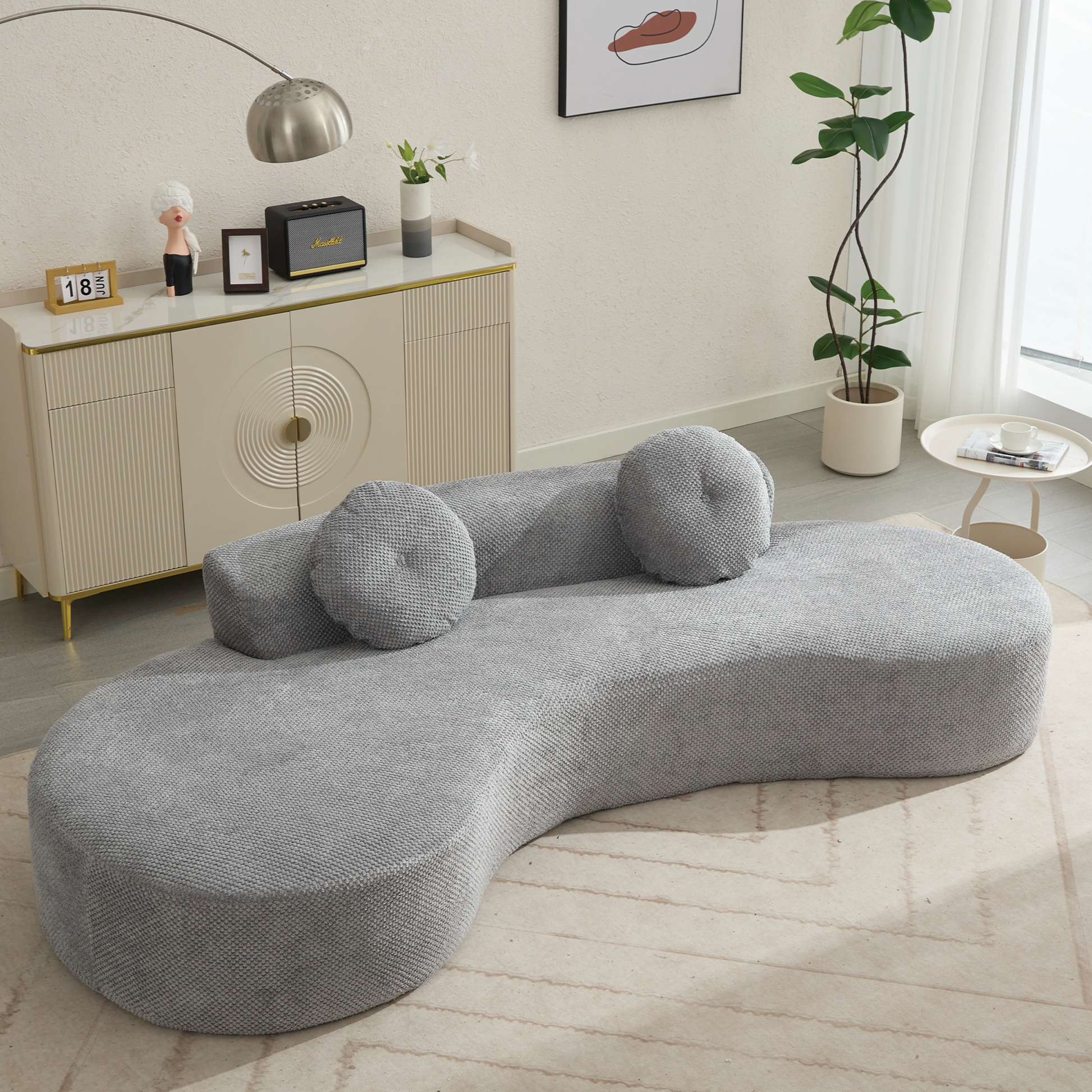 Arrived 105.5''Curved Sofa, Modern Minimalist Sofa, Cloud Couch Sofa 3 4 Seater Couch With 2 Pillows,Bedroom, No Assembly Required, Point Shaped Corduroy, Anti Wrinkle Gray Gray Polyester Primary Living Space Tight Back Soft Modern Foam Upholstered 3