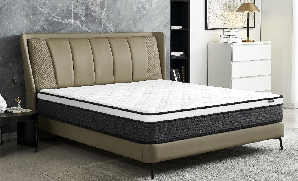 Hybrid 10 Inch Queen Mattress In A Box, Pillow Top Bed Cushion Withand Hypoallergenic Design, Medium Firm For Lumbar Support White Gray Foam Spring Queen