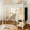 Twin Size Metal Loft Bed With Built In Wardrobe, Desk And Shelves, White Box Spring Not Required Twin White Metal Mdf Metal