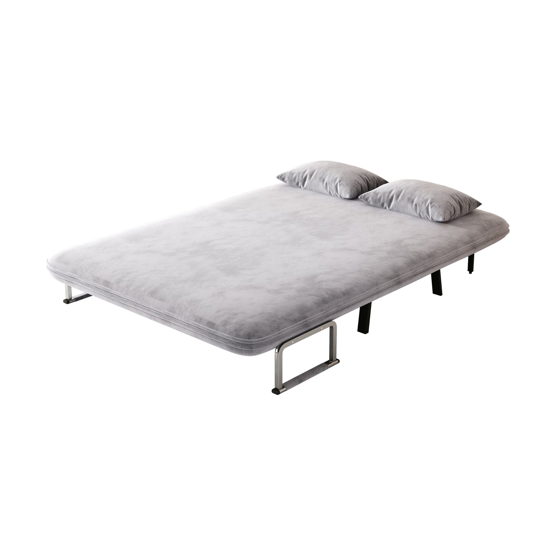 Velvet Light Gray 55 Convertible Chair Bed, Tri Fold Sofa Bed With Adjustable Backrest & Pillow, Leisure Chaise Lounge Couch With Sturdy Steel Frame For Home & Office, Comfortable Sleeper Chair Light Gray Velvet Metal Primary Living Space Medium Firm