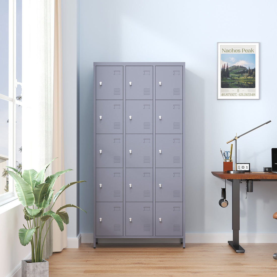 15 Door 72"H Metal Lockers With Lock For Employees,Storage Locker Cabinet For Home Gym Office School Garage,Easy Assembly,Gray 5 Or More Spaces Gray Primary Living Space Door Locks Modern Metal
