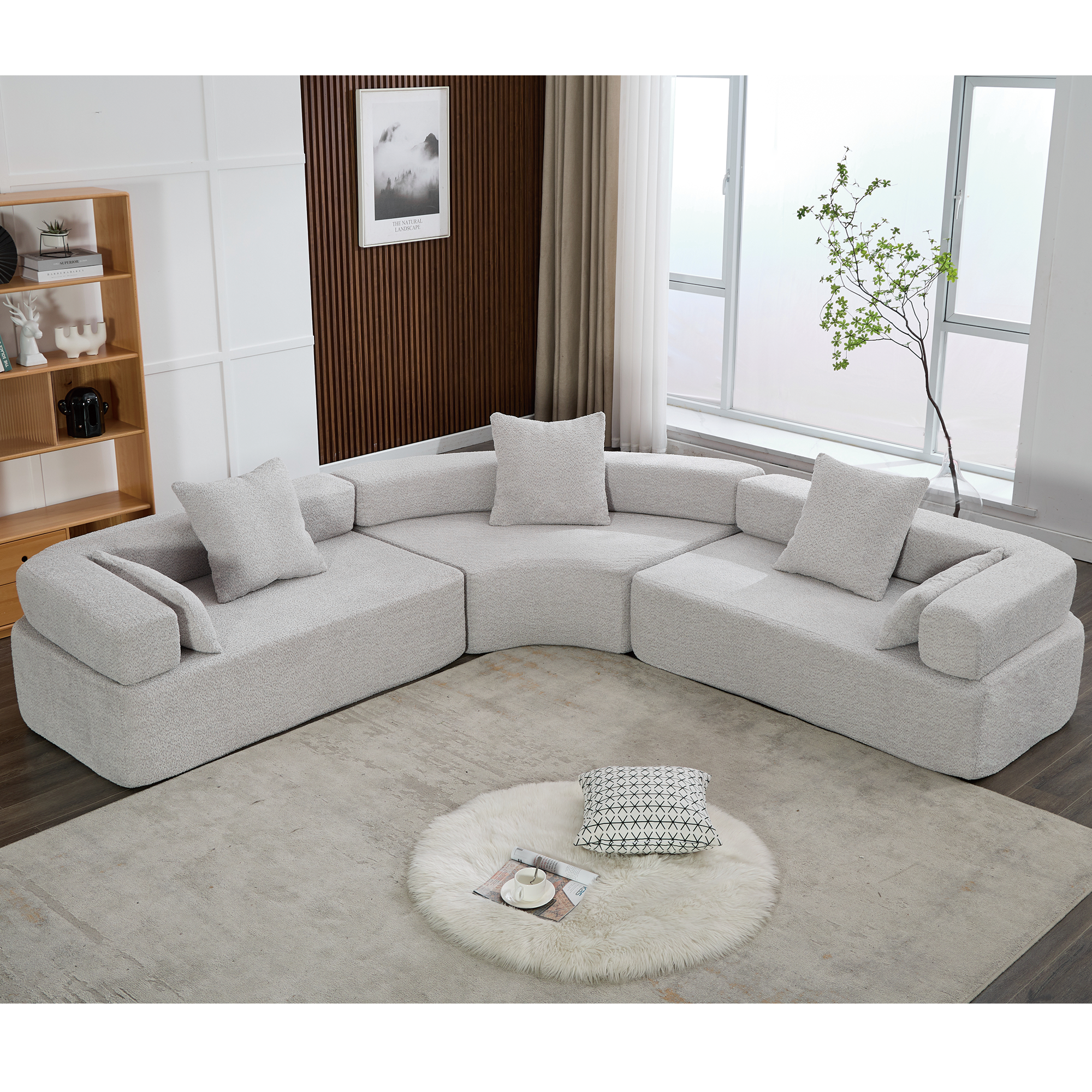 Arrived Oversized Combination Sofa,Curved Sofa,Upholstered 4 Seater Couch For Living Room, Modern Modular 3 Piece Free Combination, Semicircular Modular Sofaboucle, Gray Gray Polyester Primary Living Space Soft Tight Back Modern Square Arms Foam