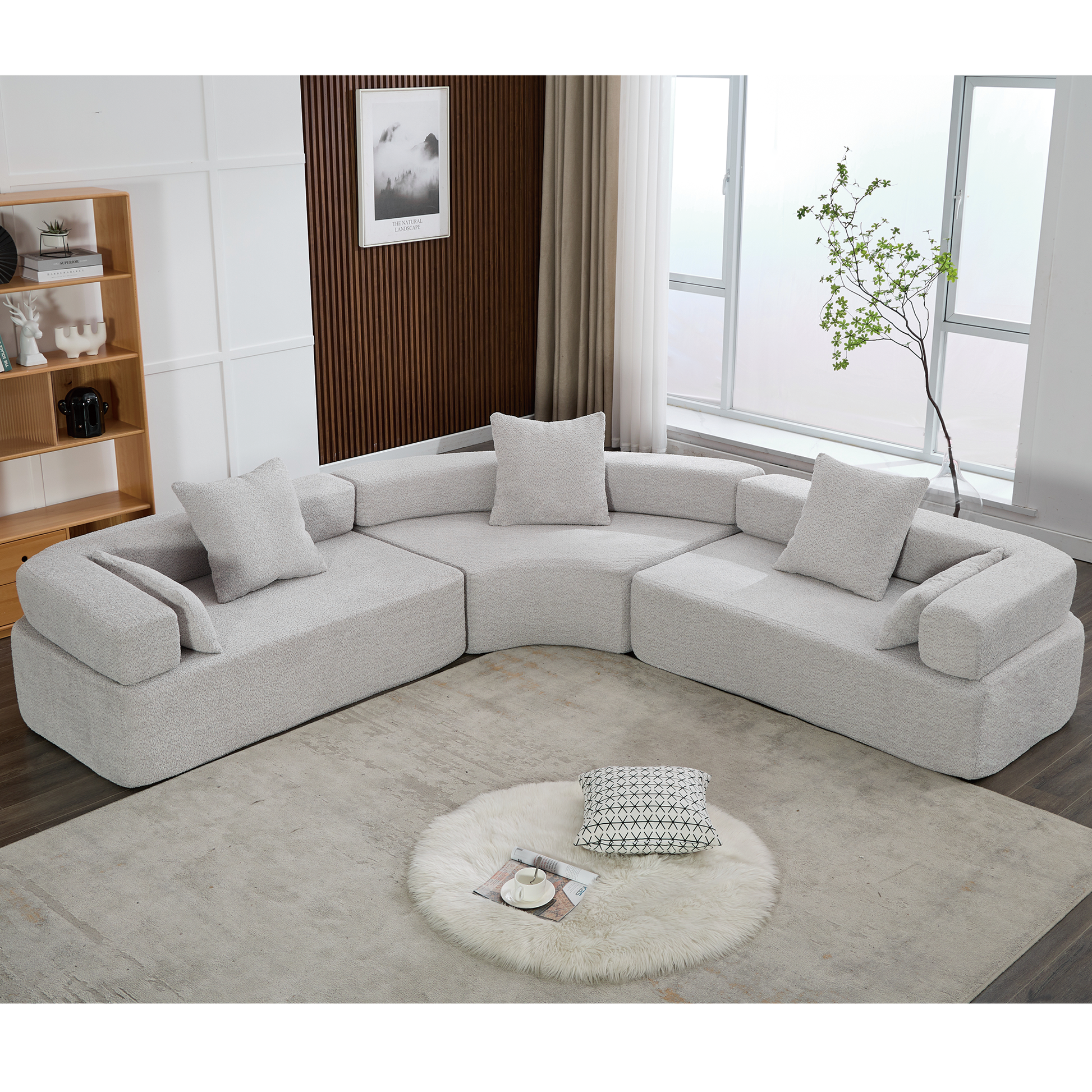 Arrived Oversized Combination Sofa,Curved Sofa,Upholstered 4 Seater Couch For Living Room, Modern Modular 3 Piece Free Combination, Semicircular Modular Sofaboucle, Gray Gray Polyester Primary Living Space Soft Tight Back Modern Square Arms Foam
