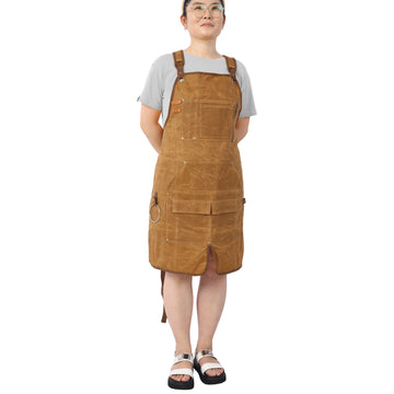 Long Heavy Duty Waxed Canvas Tool Apron, Carpenter Aprons, Woodworking Aprons, Carpenters Water Resistant 18 Oz ,Fully Adjustable To Comfortably Fit Men And Women Brown Canvas