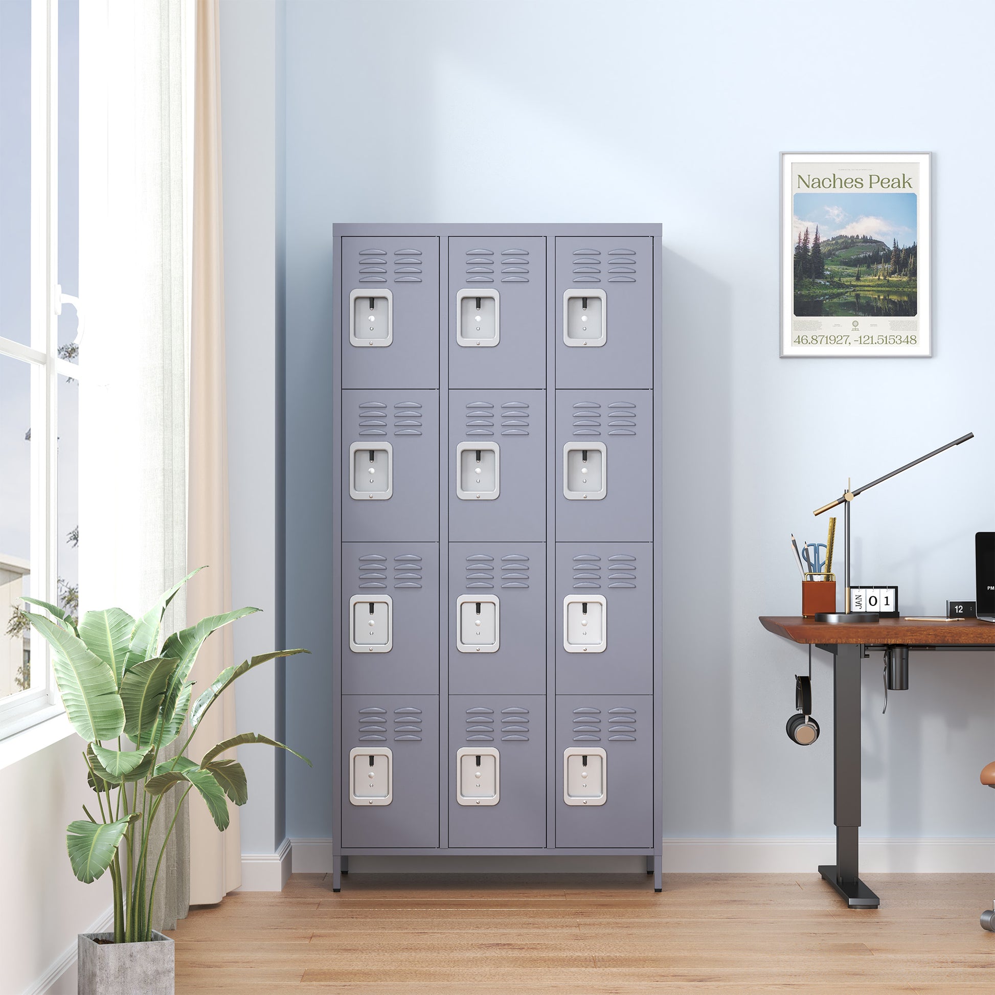 12 Door 72"H Metal Lockers With Lock For Employees,Storage Locker Cabinet For Home Gym Office School Garage,Gray 5 Or More Spaces Gray Primary Living Space Door Locks Modern Metal