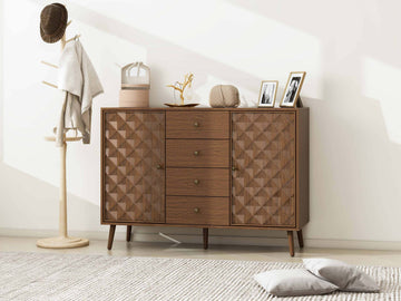 2 Door 4 Drawer Cabinet, Suitable For Bedroom, Living Room, Study Walnut Particle Board