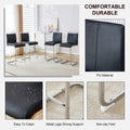 Table And Chair Set. A Rectangular Glass Dining Table With A 0.4 Inch Tempered Glass Tabletop And Mdf Board V Shaped Bracket, Paired With Chairs Consisting Of Pu Seat Cushions And Silver Metal Legs. Black Seats 4 Tempered Glass