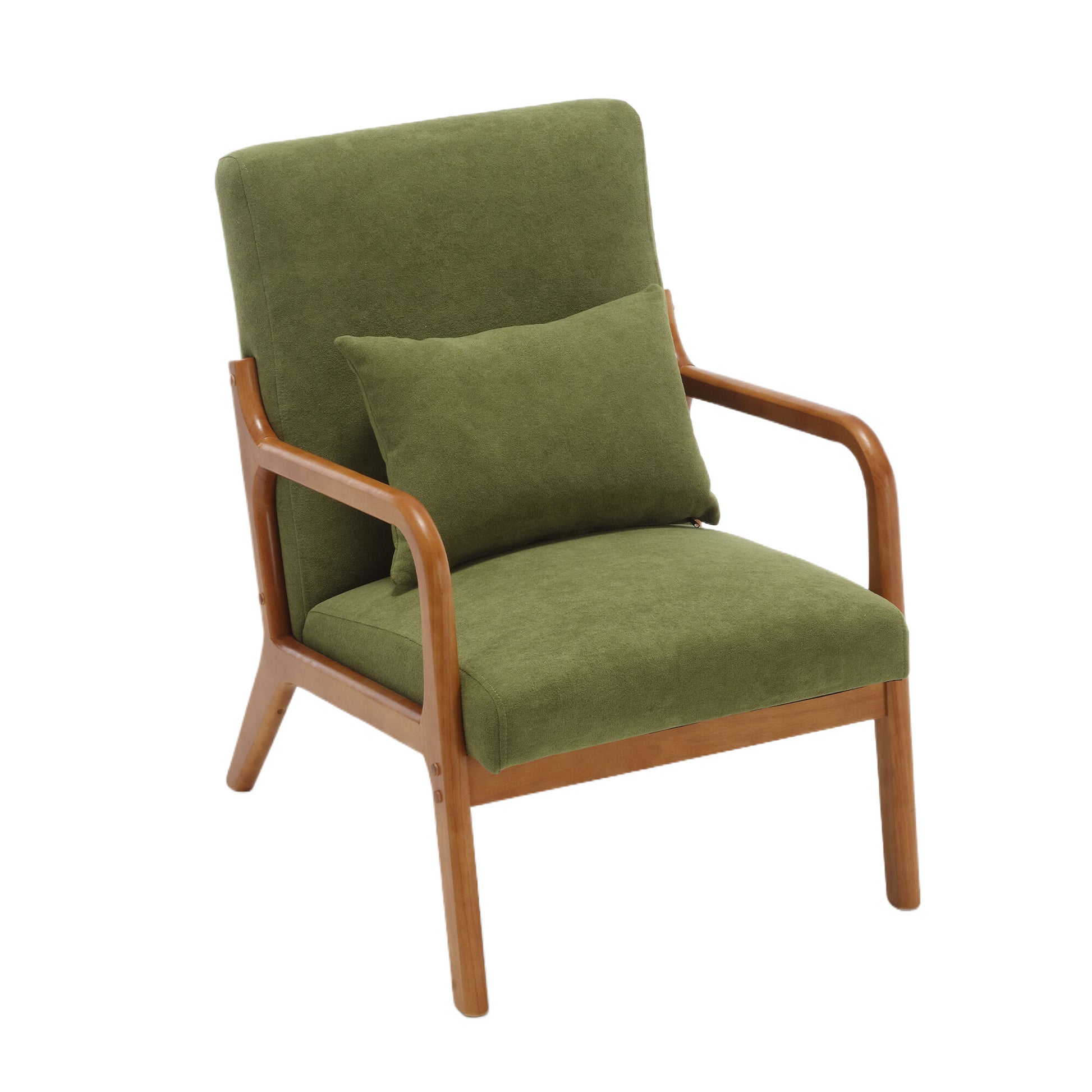 Coolmore Modern Accent Chair, Solid Wood Padding Lounge Armchairs With One Pillow For Living Room, Bedroom, Guest Room Green Green Rubberwood Foam Velvet