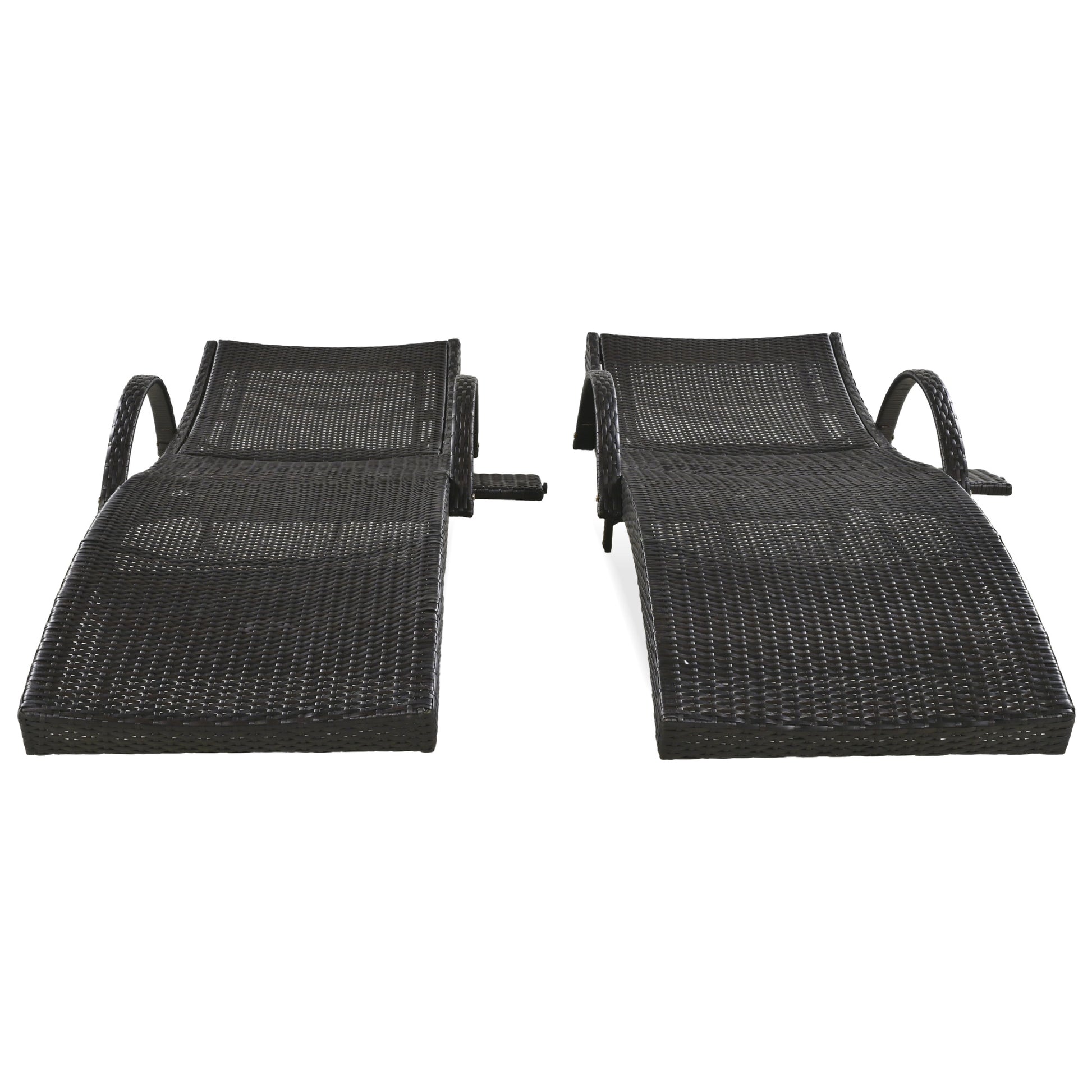 K&K 80'' Outdoor Wicker Chaise Lounge Chairs Set Of 2, Patio Rattan Reclining Chair Pull Out Side Table Adjustable Backrest Ergonomic Wave Design Pool Sunbathing Recliners, Dark Brown No Lounge Dark