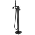 Matte Black Freestanding Bathtub Faucet Waterfall Tub Filler With Handheld Shower Matte Black Brass
