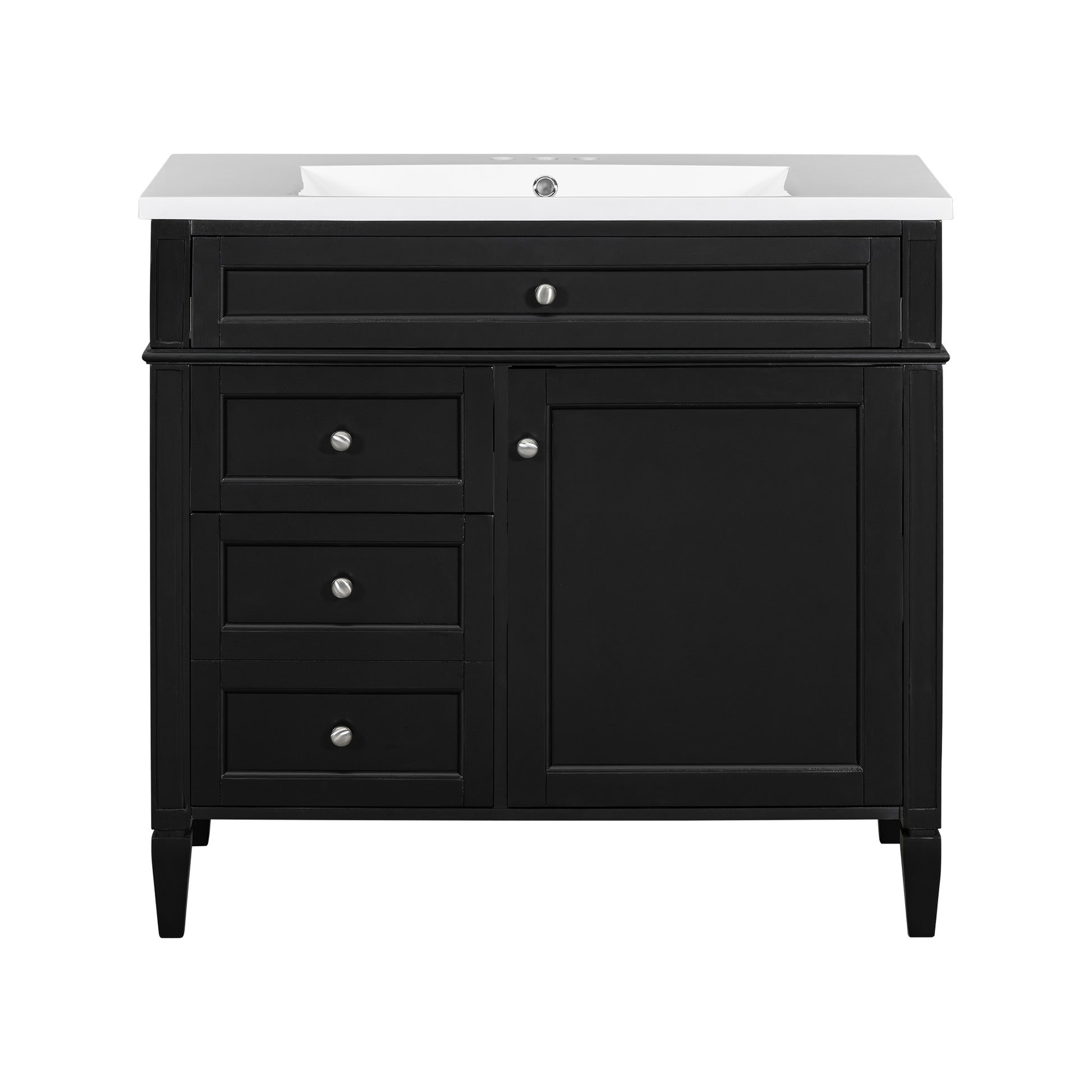 36'' Bathroom Vanity With Top Sink, Modern Bathroom Storage Cabinet With 2 Drawers And A Tip Out Drawer, Single Sink Bathroom Vanity Black Bathroom Solid Wood Mdf